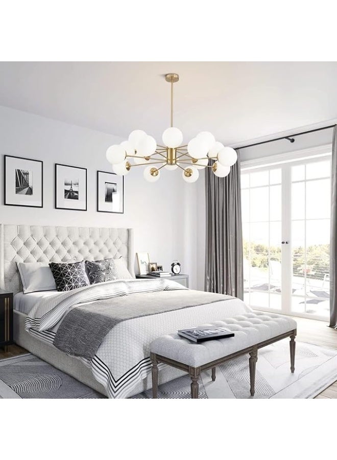 ALMIFTAH ALMIFTHA Mid-Century Modern Sputnik Chandelier Brushed Brass Flush Mount Ceiling Light Milk Glass Globes Gold White Finish for Kitchen Island or Living Room - Image 1